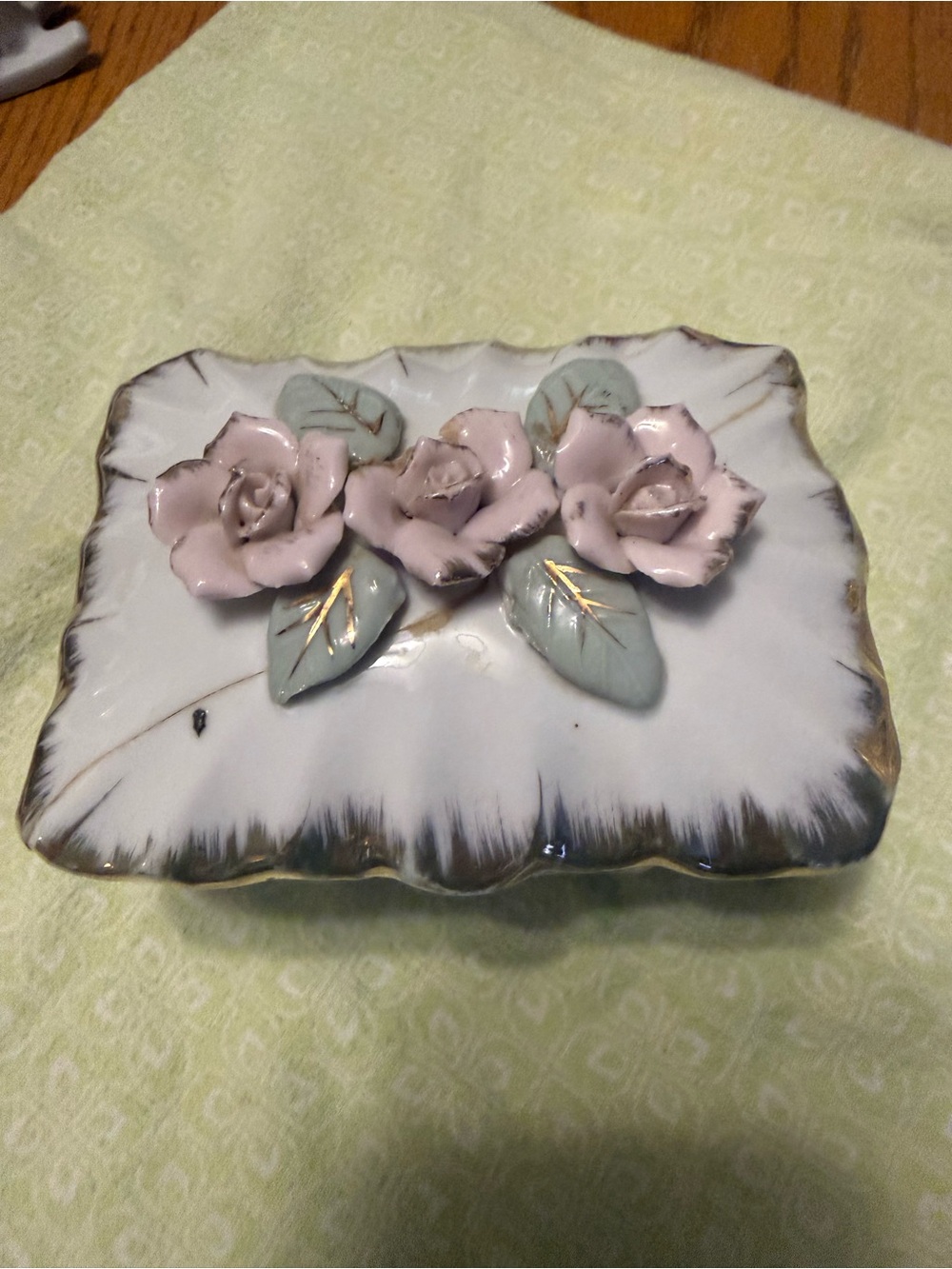 Porcelain Rose Trinket Box - Pink and Mint Green
